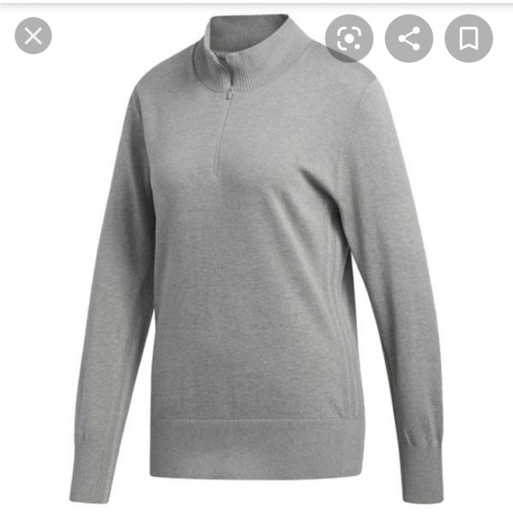 Adidas 100% Cotton Knit 3 Stripe Grey Golf Crewneck Quarter Zip Sweater Medium - Picture 3 of 11